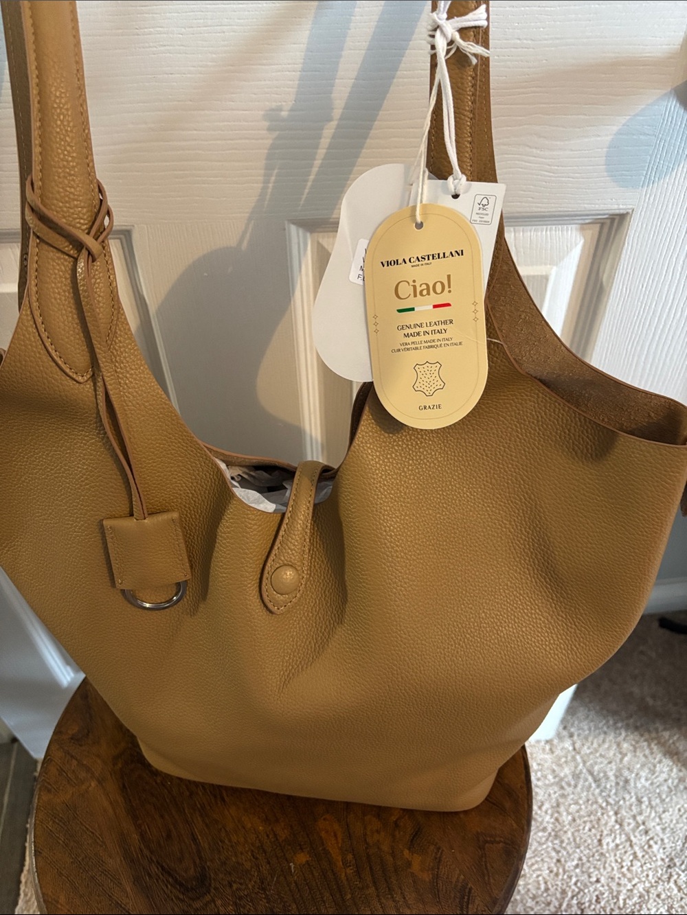 Viola Castellani Ciao! Leather Shoulder Bag in Camel
